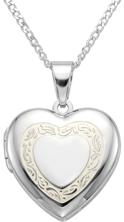 Alexander Castle 925 sterling silver medaljong halsband för flickor barn – 17 mm x 17 mm hjärtmedaljong med 46 cm silverkedja & presentförpackning för smycken