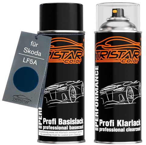 TRISTARcolor Autolack Set Spraydose für Skoda LF5A Pacific Blue + Klarlack | Modra Pacific, Set aus Basislack + Klarlack, Sprühdosen 400ml