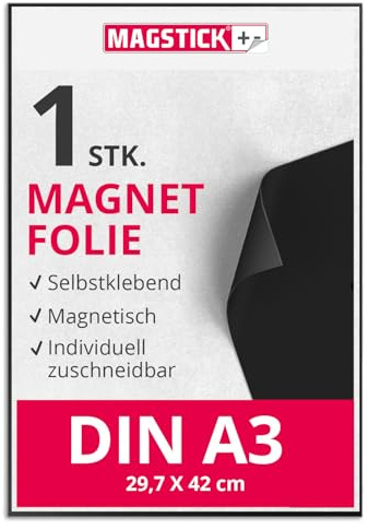 Magstick Magnetfolie DIN A3 selbstklebend zuschneidbar - mag003 | für Foto Bild Motiv Stanzen Kühlschrank-Magnet Lehrer-in, Größe DIN A3 297 x 420 mm, Rückseite: magnetisch, Stärke 0,5 mm
