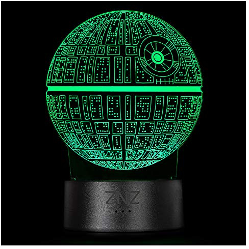 ZNZ Lampada da notte a LED 3D 16 colori Lampada da tavolo a LED dimmerabile con telecomando per bambini, luci 3D Illusioni ottiche Lampada da tavolo per arredamento (6-Death Star)