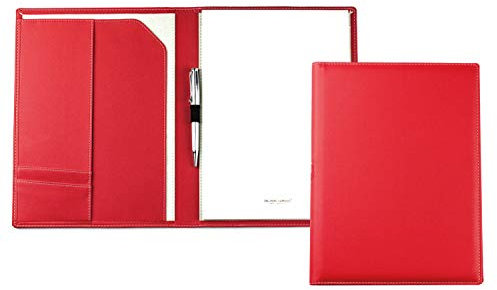 DELMON VARONE - Personalisierbare Schreibmappe DIN A4 aus „EcoAppleLeather“ Rot, Recycled Öko Apfel Leder Konferenzmappe mit Notizblock, Stiftschlaufe & Steckfächer, Businessmappe nachhaltig, vegan