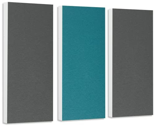 platino24 Schallabsorber COLORE aus Basotec G+ I Akustikpaneele mit Akustikfilz I 3 Wand-Paneele in Granitgrau + Petrol I Akustikplatten zur Schalldämmung in Büro, Studio & Wohnung
