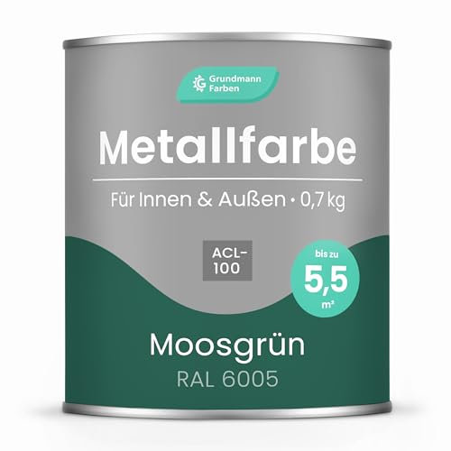 Grundmann Metallfarbe ACL 100 - Grün 0,7 Kg - Seidenmatt - 4in1 Metallschutzlack inkl. Rostschutz und Grundierung - RAL 6005 Moosgrün