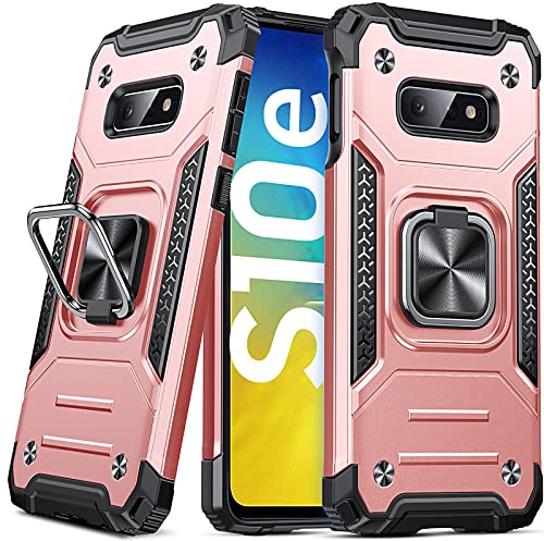 DASFOND Armor Hülle für Samsung Galaxy S10e Case Militär Stoßfest Handyhülle [Upgrade 2.0] 360 Grad Metal Ring Halter Ständer Schutzhülle [für Handyhalterung Auto Magnet], Rosa