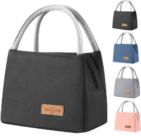 WUWYOUWL Lunchtasche, tragbar, tragbar, aus verdickter Aluminiumfolie, wasserabweisend, thermisch, auslaufsicher, Organizer (Schwarz)