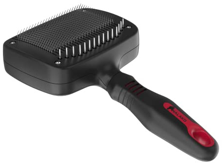 Premium Self-Cleaning Dog & Cat Grooming Brush – 2-in-1 Slicker & Undercoat Rake for Medium to Long Fur – Dual-Action Pet Hair Removal & De-Shedding Comb with Comfort Grip – Black/Red