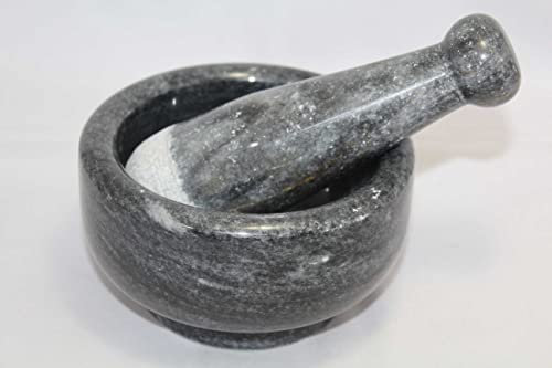 Rajasthan Gems Mortero Maja Mármol Set Grinder Hierba Especia Piedra Natural Negro Píldora Trituradora HD4