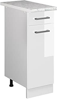 Vicco Küchenunterschrank R-Line, Weiß Hochglanz, 30 cm | 1 Schublade · AP Marmor inkl. · Höhenverstellbare Füße · 1 Tür · ✓ Frei kombinierbar