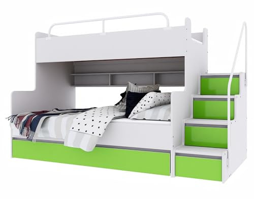 Marlux-Meble Hochbett Kinderbett JSM-3 mit Treppe 80x190 + 120x190 Matt Kinderbetten Funktionsbett Etagenbett Stockbett Kinderhochbett Jugendhochbett (Limette Matt)