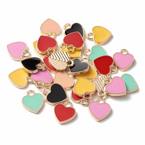 KitBeads 100 Stück zufällige Liebesherz-Anhänger aus Emaille, bunt, Valentinstag, Herzanhänger, Metall, Kawaii, Mini-Herzform, Charms für Schmuckherstellung, großpackung