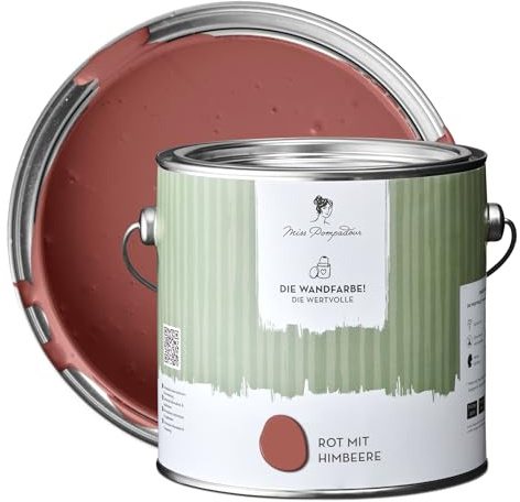 MissPompadour stumpfmatte Wandfarbe Rot mit Himbeere 2.5 L, für Innen | Edles Finish, spritzfrei, wasserbasierte Innenfarbe, einfach zu verarbeiten, hochdeckend