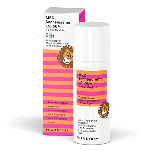 Phametra MED Crema Solar SPF 50+ Niños | Protección para Pieles Alérgicas y Sensibles | Sin Octocrileno, Protección UVA + UVB | Resistente al Agua | Sin Fragancias | Vegana | Sin Microplásticos 50 ml