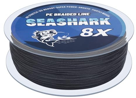 Seashark Braided Fishing Line Color Never Fade 8 Strands Super Strong PE Fishing Line Abrasion Resistant Fishing Wire Tensile 6lb to 80lb (Black, 60lb 0.40mm-100m/109Yards)