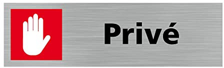 Pictogramme PRIVE (Q0367). Signalisation Porte - 170 X 50 mm - Autocollant souple ou plaque alu brossé 2mm. - Adhésif aspect aluminium brossé - Adhésif aspect aluminium brossé -