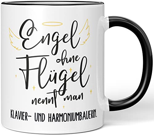 JUNIWORDS Tasse, Engel ohne Flügel nennt man Klavier- und Harmoniumbauerin, Schwarz (5169903)