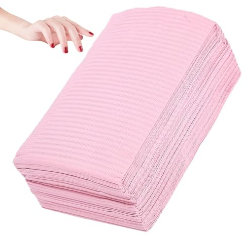 125pcs Pink Nail Art Table Mat, 46x32cm/18.1x12.6inch Waterproof Nail Art Paper Table Mat Pad Salon Practice Manicure Tool Foldable Nails Paper Towels Tattoo Bibs Sheets for Salon Manicure