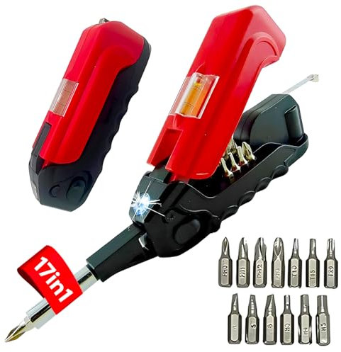 Avilia Clever Buddy Multiutensile 17 in 1 con Livella e Torcia LED - Cacciavite Portatile Multiuso - Strumento Pratico per Lavori Domestici e Fai da Te, Chiavi Universali Regolabili
