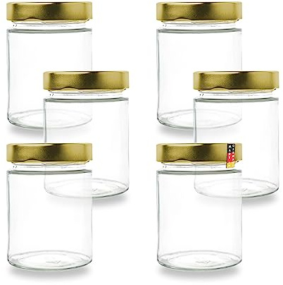 flaschenbauer.de - 6er Set Marmeladengläser 275ml TO 66 Deep, Premium Einmachgläser mit Goldenen Deckel, Vielseitig für Konservierung, Marmelade, Einkochen & Aufbewahrung, 66mm Schraubmündung