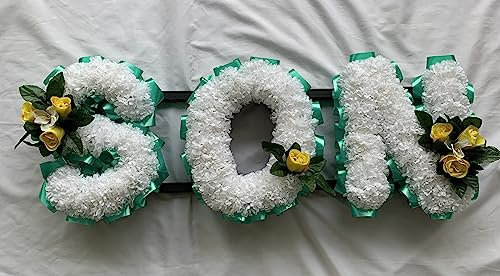Funeral Flowers Son Wreath Artificial Silk Any 3 Letters Tribute Name Memorial