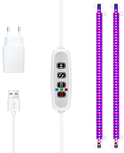 Tiras de luz para el crecimiento de plantas, luces LED de crecimiento para plantas de interior, 430 nm + 660 nm luz roja azul, temporizador de 3/9/12 horas, modo de 4 interruptores, lámpara de