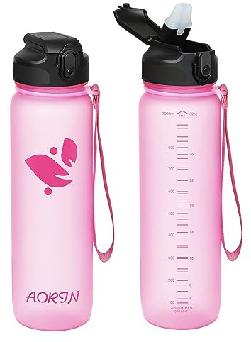 AORIN Trinkflasche mit Strohhalm, 1L Trinkflasche Kinder BPA Frei, Tritan Auslaufsicher Wasserflasche, Geeignet für Sport, Fitness, Laufen, Yoga, Fahrrad, Outdoor