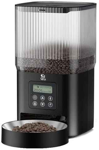Olelica Automatic Cat Food Dispenser,5L Automatic Dog Feeder with Stainless Steel Bowl Programmable 1-6 Meals Per Day,Automatic Pet Feeder for Cats and Dogs,10s Voice Recorder & Dual Power Supply