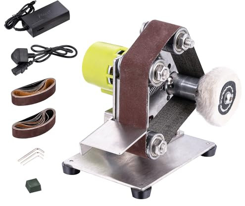 TOPWAY Electric Mini Belt Sander, Multi-Function Belt Sanding Polishing Machine Bench Grinder with 7 Adjustable Speeds & 20PCs 330 x 30mm Belts and Cloth Polishing Wheel for Metal Woodworking Craft