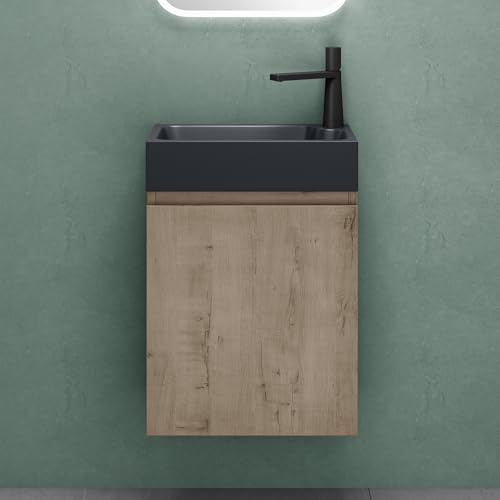 Mai & Mai Mueble Baño con Lavabo Suspendido 46 x 26 cm Roble Gris Antracita