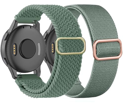 Tucomo flätade stretchiga klockarmband i nylon, 2-pack, kompatibla med Garmin Venu Sq/Venu Sq 2/Venu 2 Plus, 20 mm ögla, elastiska tygremmar för Garmin Vivoactive 5/Vivoactive 3, kvinnor, män, Large,