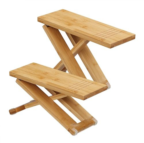 Relaxdays Toilettenhocker, 2-teilig, Stuhlgang Unterstützung, WC Hocker Erwachsene, Bambus, HxBxT 23 x 12 x 31 cm, natur