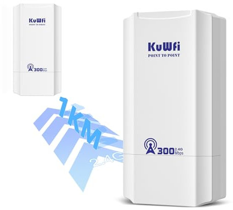 Accesso Point Esterno, KuWFi 2.4G Ponte wireless 300Mbps,8dBi antenna wifi esterno CPE con display a LED per configurare il WDS PT/PTMP,1KM long range Point to Point WiFi per Starlink Router/Camera