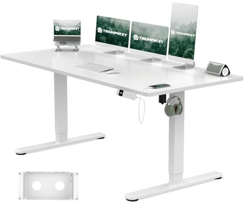 TRIUMPHKEY Höhenverstellbarer Schreibtisch 160x80cm mit Typ-C Ladeanschluss, Schreibtisch Höhenverstellbarer mit Kabel Management Tray, Standing Desk mit 3 Memory Funktion, Weiß