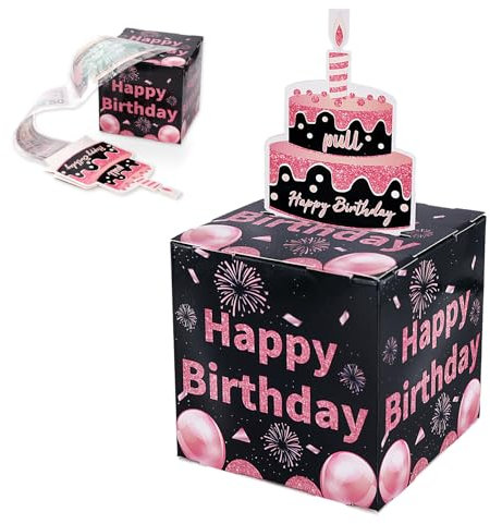 Happy Birthday Spardose Geld, Faltbar Geburtstag Geldbox mit 0-9 Klebezahlen Durchsichtige Taschen Kreativ Geburtstag Überraschungsbox für Frauen Männer Geburtstagsparty-Dekoration