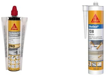 Sika AnchorFix 01 Evolution, Gris, Scellement chimique à prise rapide pour fixation d'objets lourds & eal 108 Sanitaire Blanc, Mastic Cuisine & Salle de Bain Anti-Moisissures