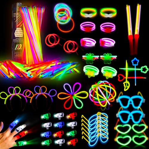 Orizizhic Leuchtstäbe, Party-Set, 270 Stück, Stirnband, Augenbrille, Armband, Verbindungsstücke, Neon-Leuchtstäbe für Erwachsene und Kinder, mit 12 Fingerlichtern für Party, Festival, Geburtstag,
