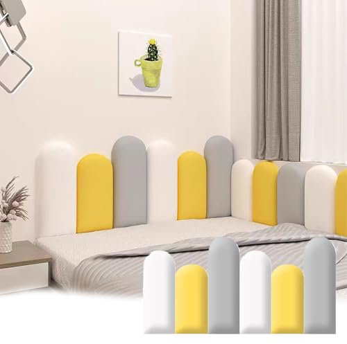 Boracy Wandpaneele, Wandpolster Kinderzimmer, 3D Polsterpaneel Wand Selbstklebend Bett Kopfteil Wandkissen, Schalldämmung und Kälteschutz(Gelb,200cm)