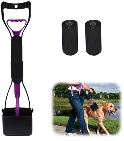 Makoto Nobu Foldable Pet Pooper Scooper Set with Waste Bag, 45cm Portable Pooper Scooper with a Long Handle, Dog Poop Scooper for Dogs and Cats, Walks, Garden (Purple)