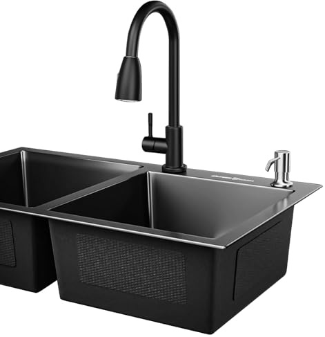 Fregadero De Dos Senos Negro, Fregadero De Barra Multifunción con Grifo Extraíble Y Accesorios Completos: Diseño Moderno para Una Mayor Funcionalidad De La Cocina(78cm)