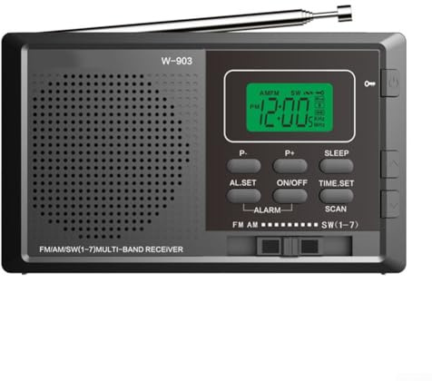 Radio portátil FM/AM/SW Full Band DSP con interfaz de antena para auriculares, tiempo de espera y despertador, altavoz grande, para el hogar y el exterior