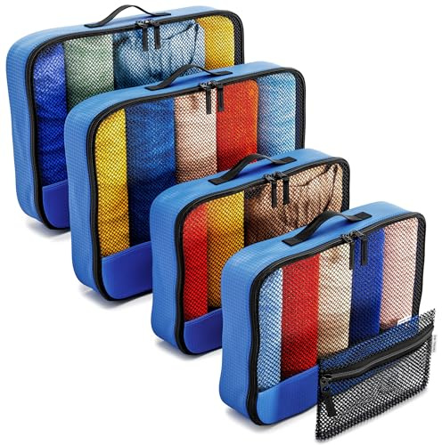 OW-Travel Koffer Organizer Set, Packwürfel Packtaschen, Blau M/L 5 Stück | Kofferorganizer Packtaschen Set für Kleidung im Koffer, Reise Organizer, Packwürfel Rucksack, Packing Cubes Backpack, Gepäck