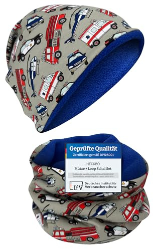 HECKBO Set Beanie & Bufanda Tubular Policía – 2-8 Años – Forro Polar Interior – 95% Algodón – Look para Niños y Niñas (48–54 cm)