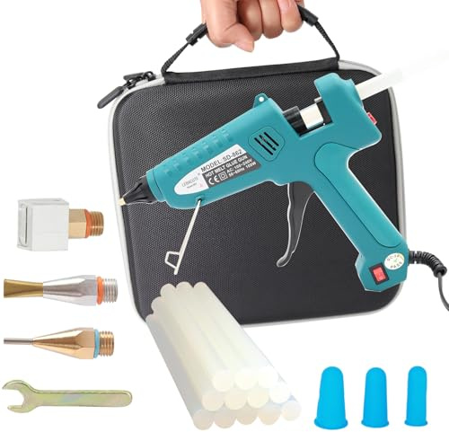 Hot Glue Gun Kit, Full Size, with Case | 3 Interchangeable Nozzles, 12Pcs Glue Sticks, Deluxe Set, For Crafting
