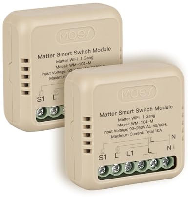 MOES Smart Switch, Matter over WiFi, Smart Switch DIY Module, Neutral Line Required, Remote Control Control, Scheduled Light Switch, Works With Alexa/Apple Home/Google Home - 10A (2 Pack)