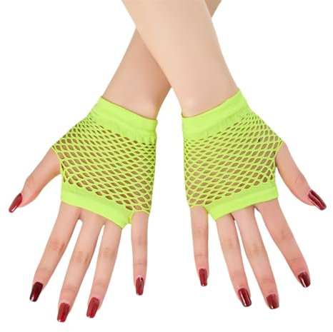 JekyTMP 4 Paar Fingerlose Netzhandschuhe Damen Fischnetz Handschuhe Spitzenhandschuhe Netz Armstulpen Fishnet Gloves Opernhandschuhen Netzärmel Rock Handschuhe für Hochzeiten Opern (Leuchtend gelb)