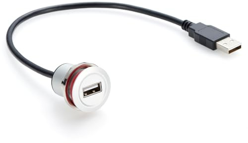 Single Port USB 2.0 Male to Female Flush Mount Extension Cable Aluminum USB A Round Dash Panel Mount Pass Through Converter Extender Cord for Car Motorcycle Boat Dashboard (0.3M/1FT) (USB 2.0)