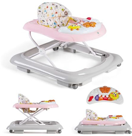 Buddy Baby Funny – Deambulatore per bebè con base anti-ribaltamento, con vassoio per suoni e giochi (Rosa)