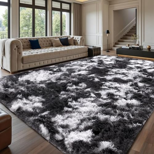 Sour Lemon Hochflor Teppich Groß, Grau Teppich Wohnzimmerteppich 160x230cm | Teppiche Schlafzimmer Flauschiger Teppich Waschbar Anti-Rutsch Extra Große Carpet Teppichen für Schlafzimmer Kinderzimmer