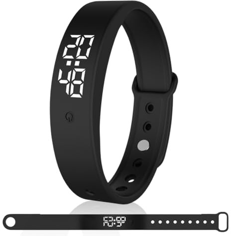 Umllpet Armband med vibrationslarm, vibrationsväckarklocka, armbandsur för barn, vuxna, potträning, drickspåminnelse, påminnelse om piller, svart