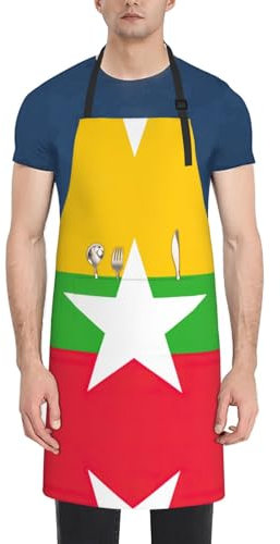 VPPUR Arbeitsschürze mit der Flagge von Myanmar, wasserdicht, für Erwachsene, stilvoll, funktional, Malschürze, Schwarz, Einheitsgröße, Schwarz, EinheitsgröÃŸe