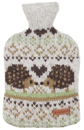 Pachamama Handgestrickter 100% Wärmflaschenbezug und 2-Liter-Wärmflasche, Igel-Muster, handgefertigt, Fair-Trade, mehrfarbig